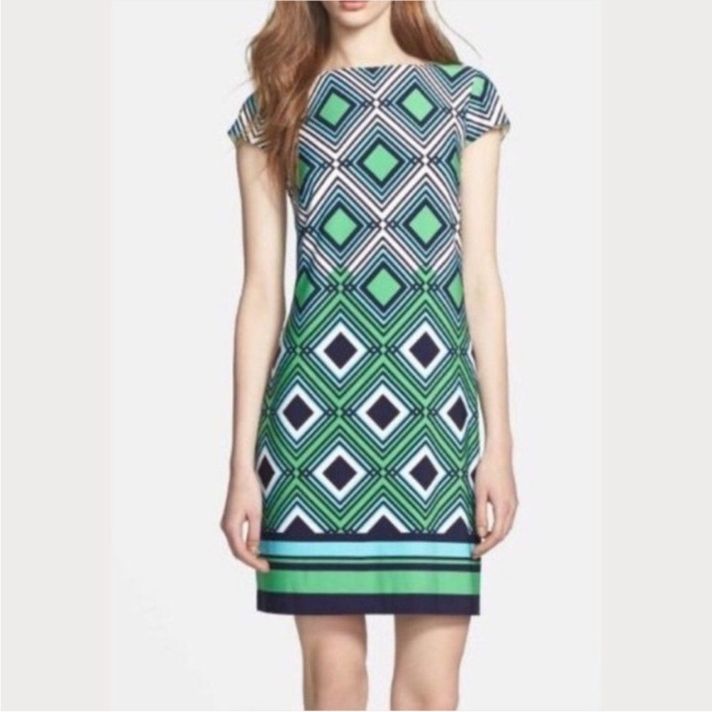 Eliza J blue and green diamond print dress size 10